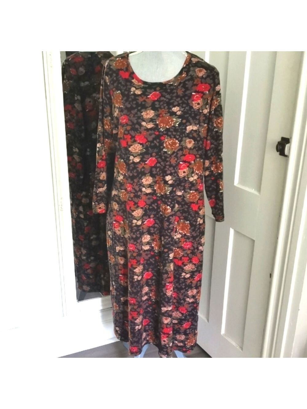 La Cera cottagecore floral midi shift dress, long sleeves, prairiecore. Size L